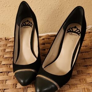 Fergalicious Black Suede Heels with Metallic Zipper Detail